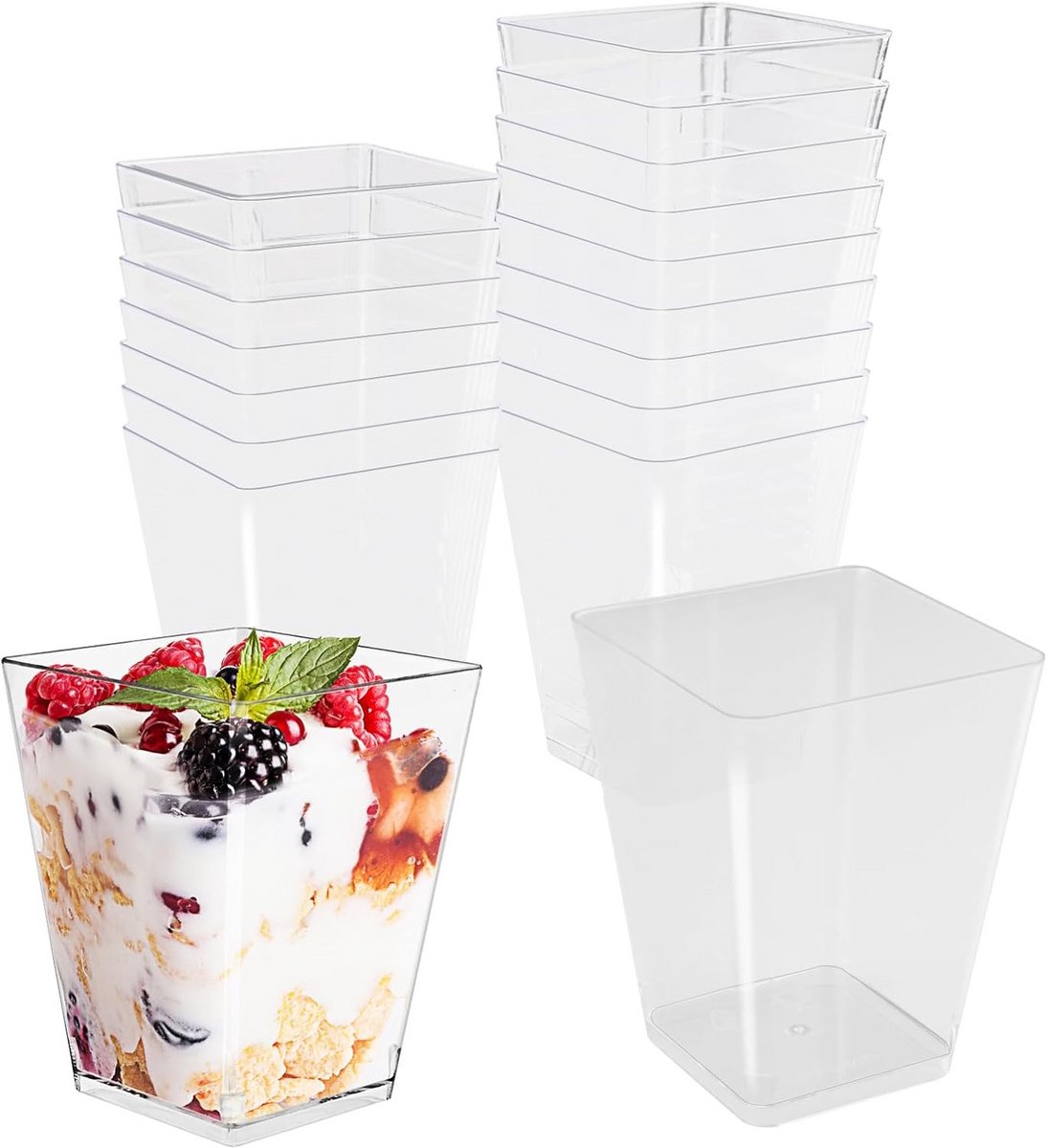 50x Herbruikbare Dessertbekers 150ml Transparant voor Pudding, Yoghurt en Voorgerechten
