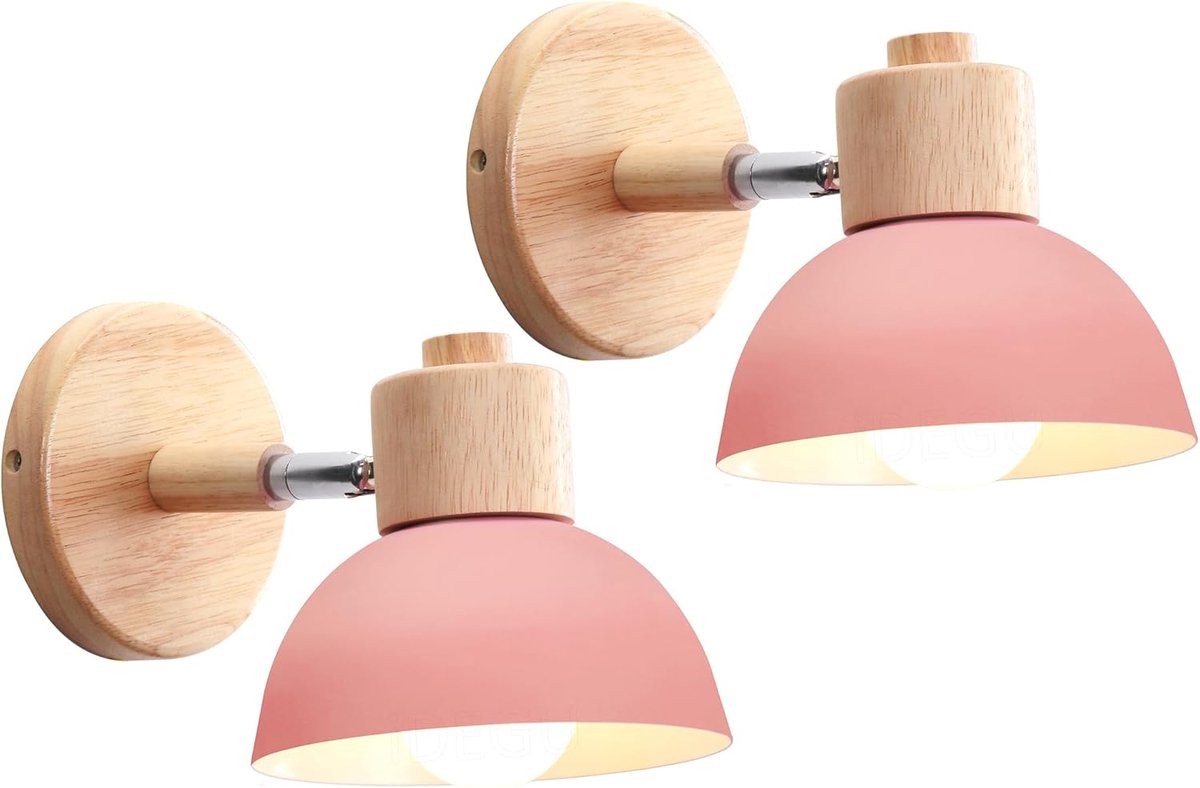 Set van 2 Moderne Houten Wandlampen met Verstelbare Spot en Halve Cirkel Kap