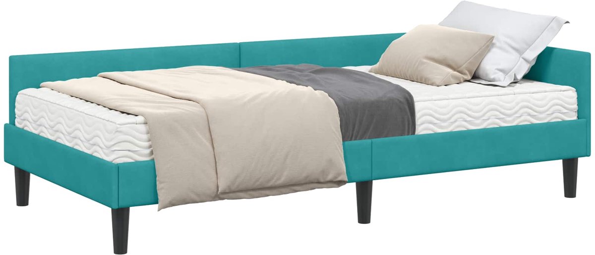 vidaXL - Hoekbedframe - met - Matras - Anders - 2 - st - Turquoise - Fluweel