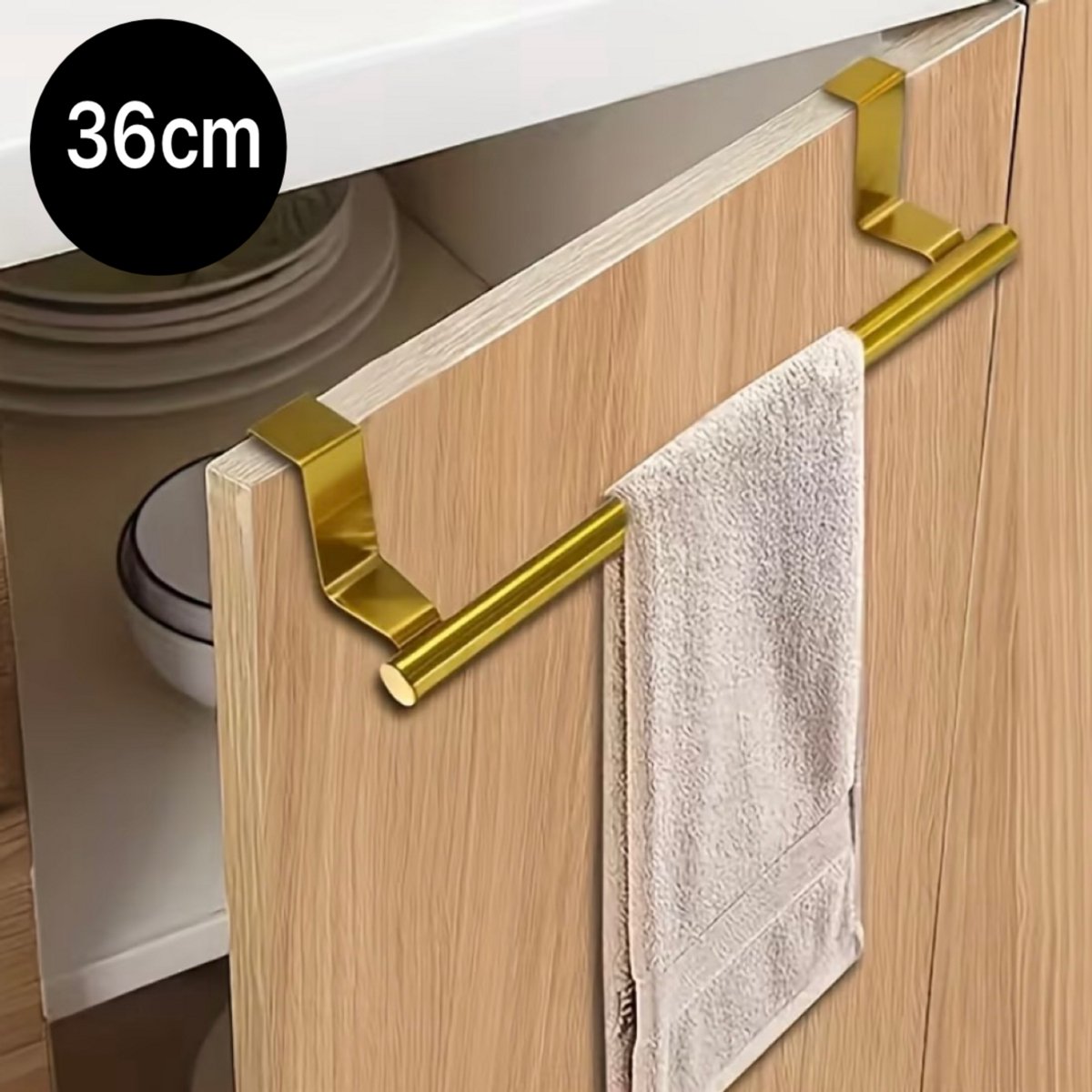 Twenty Two luxe handdoekrek 36cm goud | boorvrije kastdeur handdoekrek | voor keuken, badkamer | gouden metalen handdoekrek | roestvrij staal