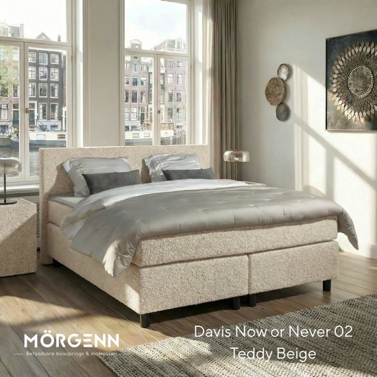 Mörgenn Boxspring Amsterdam - Pocketvering - Teddy Beige - 200x220 cm - Inclusief Dekbed en Kussens