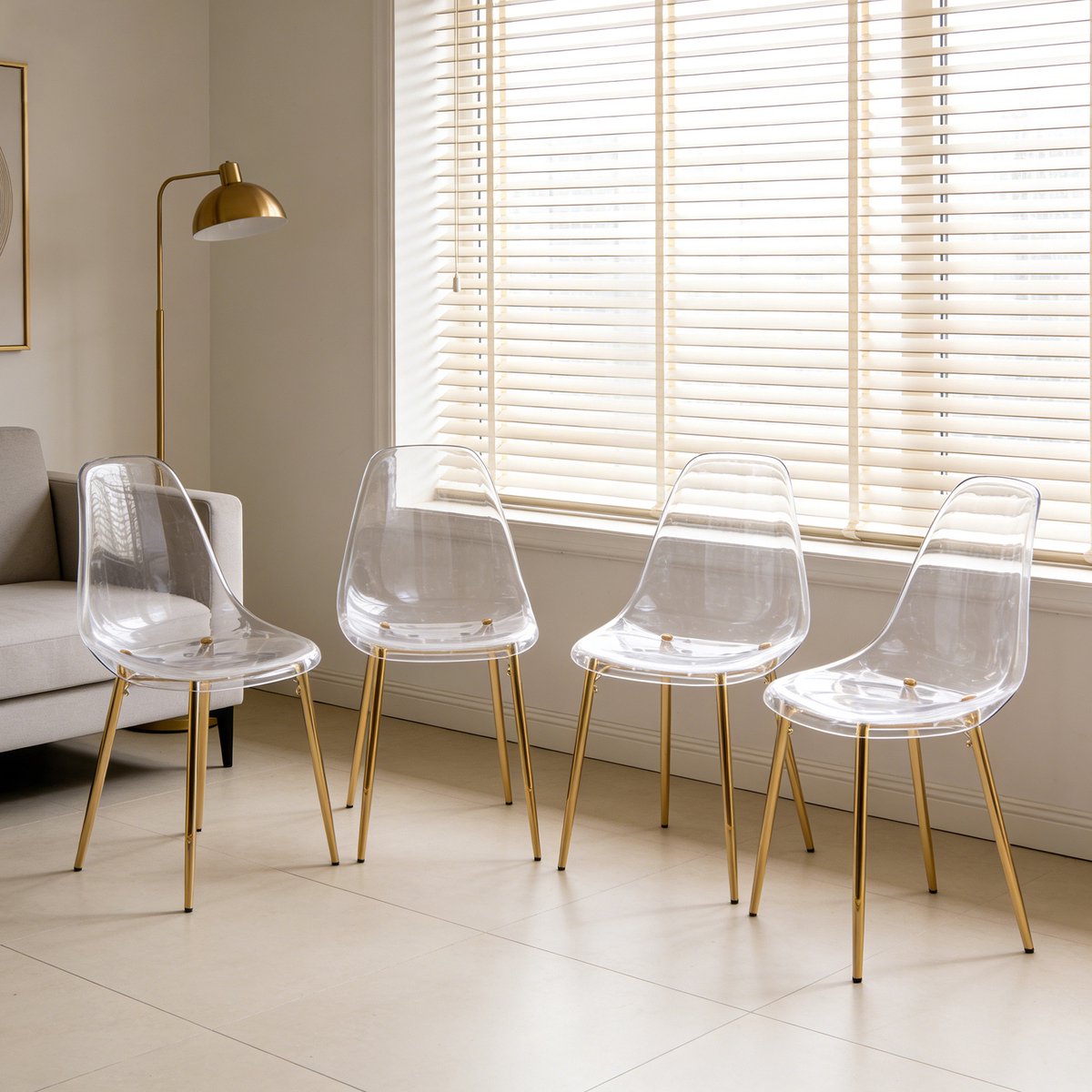 OKWISH Eetkamerstoel – Transparant Design – Set Van 4 – ABS En Metaal – Modern – Goud – Vo