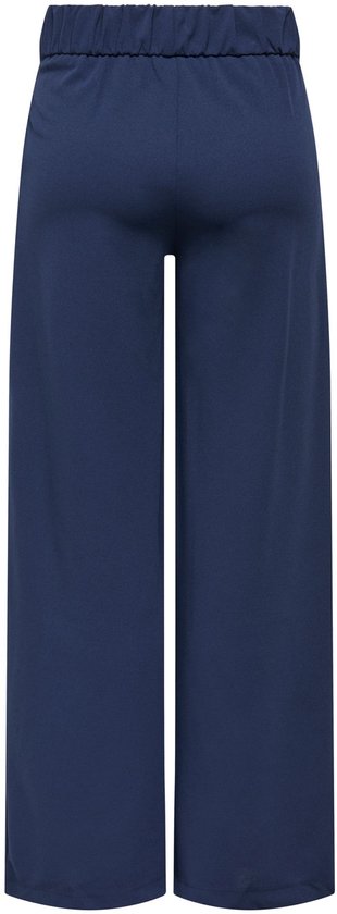 Donkerblauwe wijde broek met elastische tailleband.