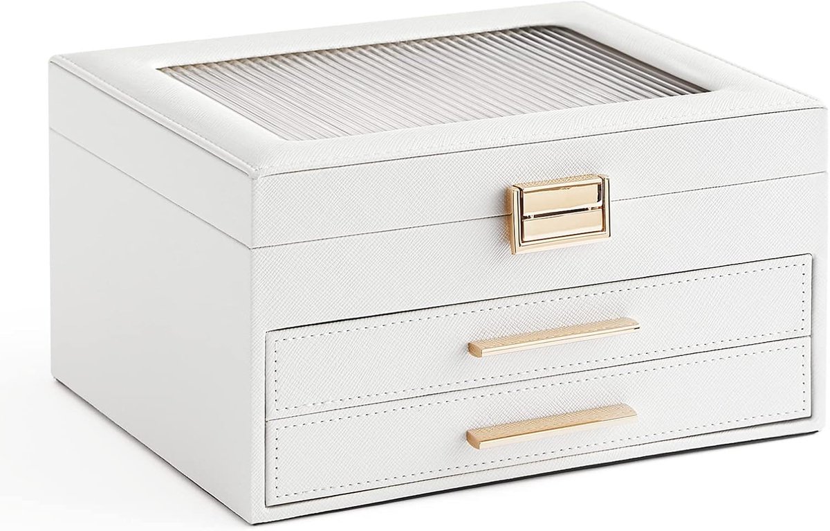 Luxe Sieradendoos met 3 Niveaus en 2 Laden - Sieradenorganizer van PU-Leer - Wit