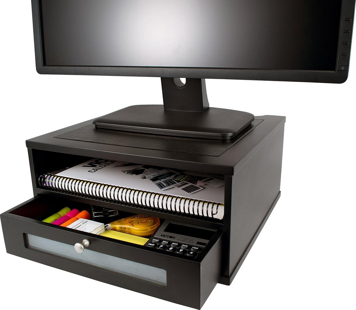 Grote Monitorverhoger Zwart met Opslagruimte en Lade - Bureau Organizer