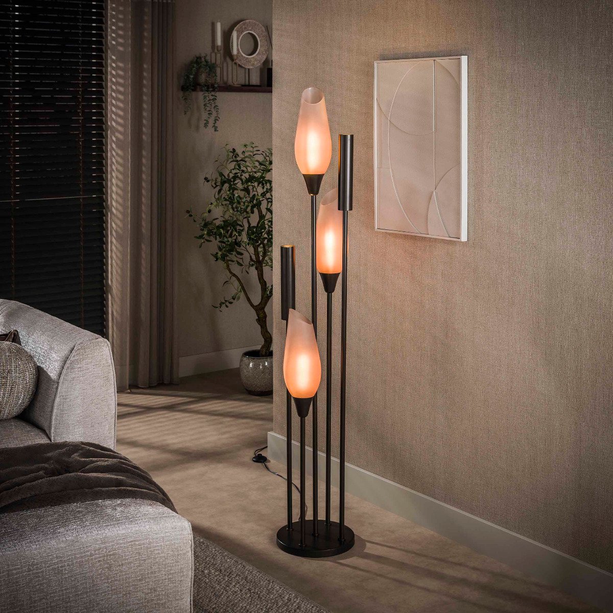 Fraaai - Matthew vloerlamp 5-lichts - bruin melkglas