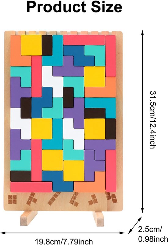 Houten Tetris Puzzel Stapelspel Educatief Montessori Speelgoed voor Kinderen vanaf 3 Jaar van Houten — afbeelding 3