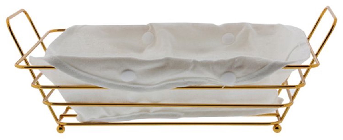 Cinar | Broodmand Bistro - metaal met stof - ovaal - goud met wit - 30 x 20 x 10 cm