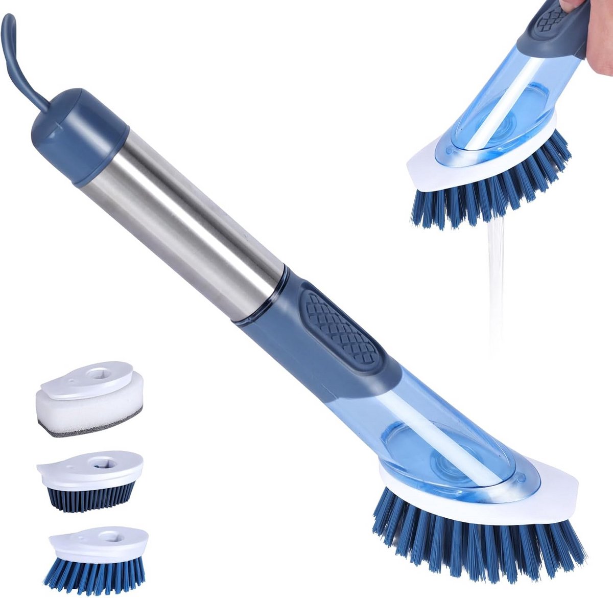 Keukenborstel met Dispenser voor Afwasmiddel en 4 Reservekoppen