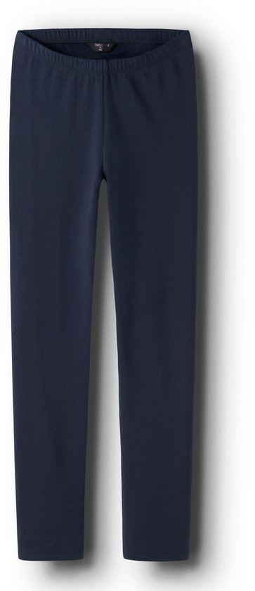 Donkerblauwe legging met elastische tailleband en smalle pijpen.