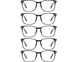 XYZ Eyewear Set van 5 Leesbrillen +1.50 - Dames - Heren - Leesbrillen - Trendy - Lees bril - Leesbril met sterkte - Voordeel - Stijvol - Zwart - Met sterkte +1.50