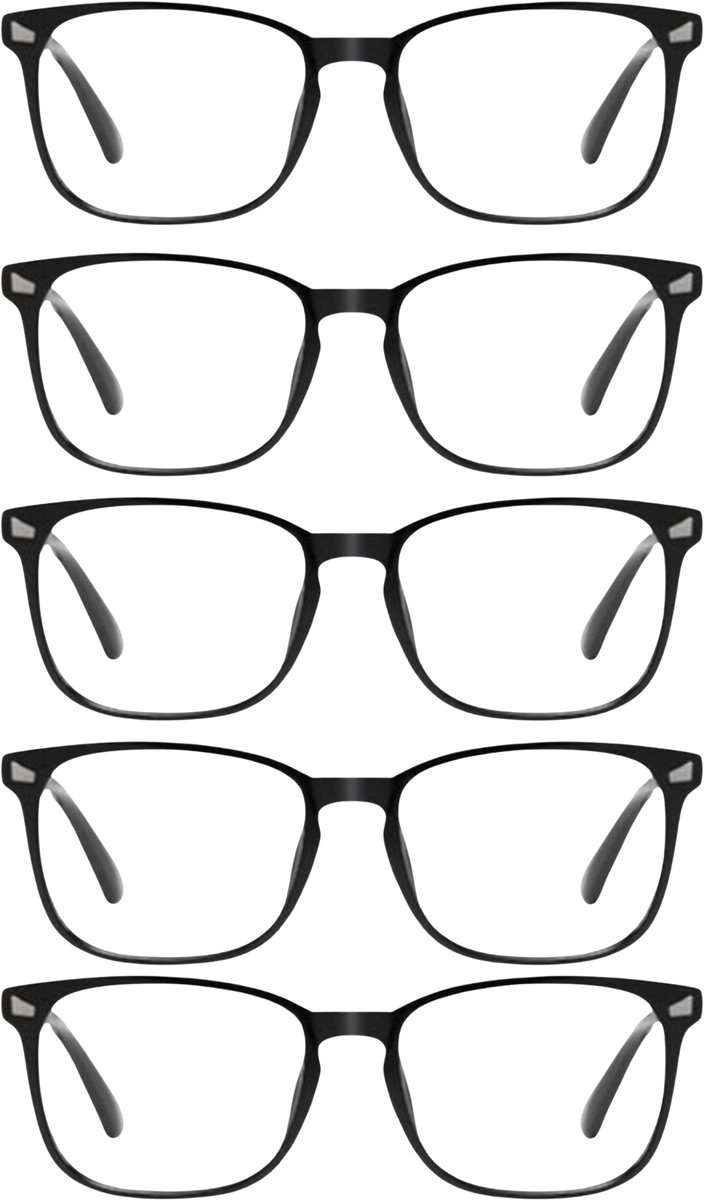 XYZ Eyewear Set van 5 Leesbrillen +1.50 - Dames - Heren - Leesbrillen - Trendy - Lees bril - Leesbril met sterkte - Voordeel - Stijvol - Zwart - Met sterkte +1.50