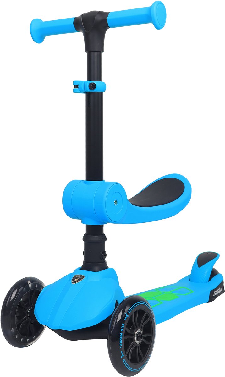 Lamborghini L5 Kinderstep 2-in-1 met Zitje – 3 Wiel Step met LED Wielen – Opvouwbare Kinderstep – Verstelbaar Stuur – Step voor Kinderen vanaf 3 Jaar – Max 50 kg – Blauw