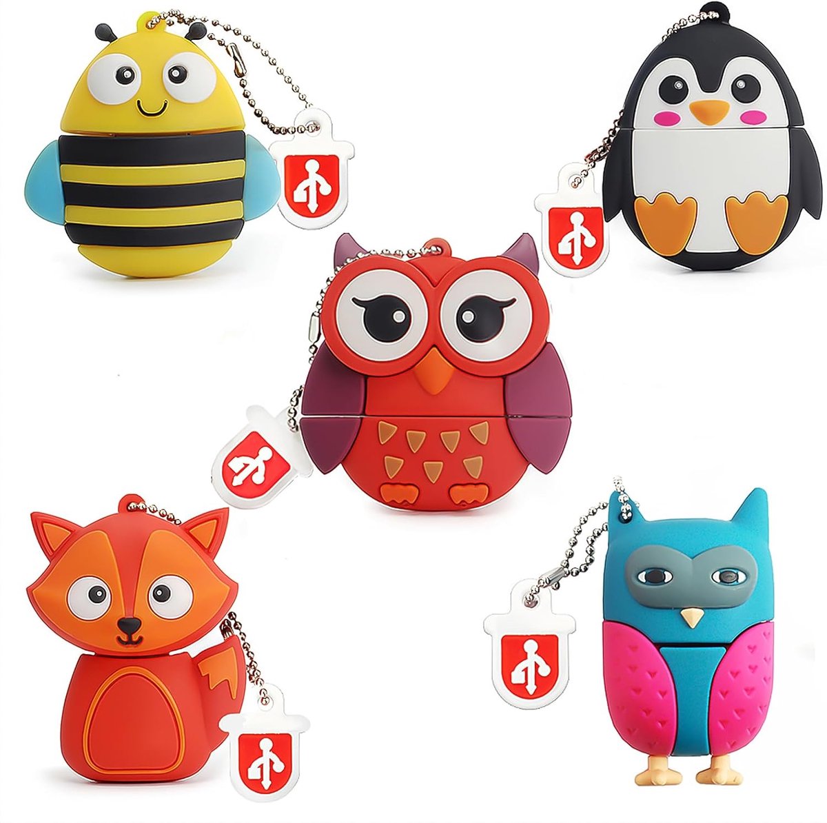 Set van 5 USB Sticks 16GB OTG Geheugensticks voor Computer en Telefoon - Diverse Dieren