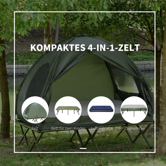 Wishdor - Kampeerbedset Voor 2 Personen - Met Tent En Luchtmatras - Voor Kamperen - Oxfordstof - Groen — afbeelding 4