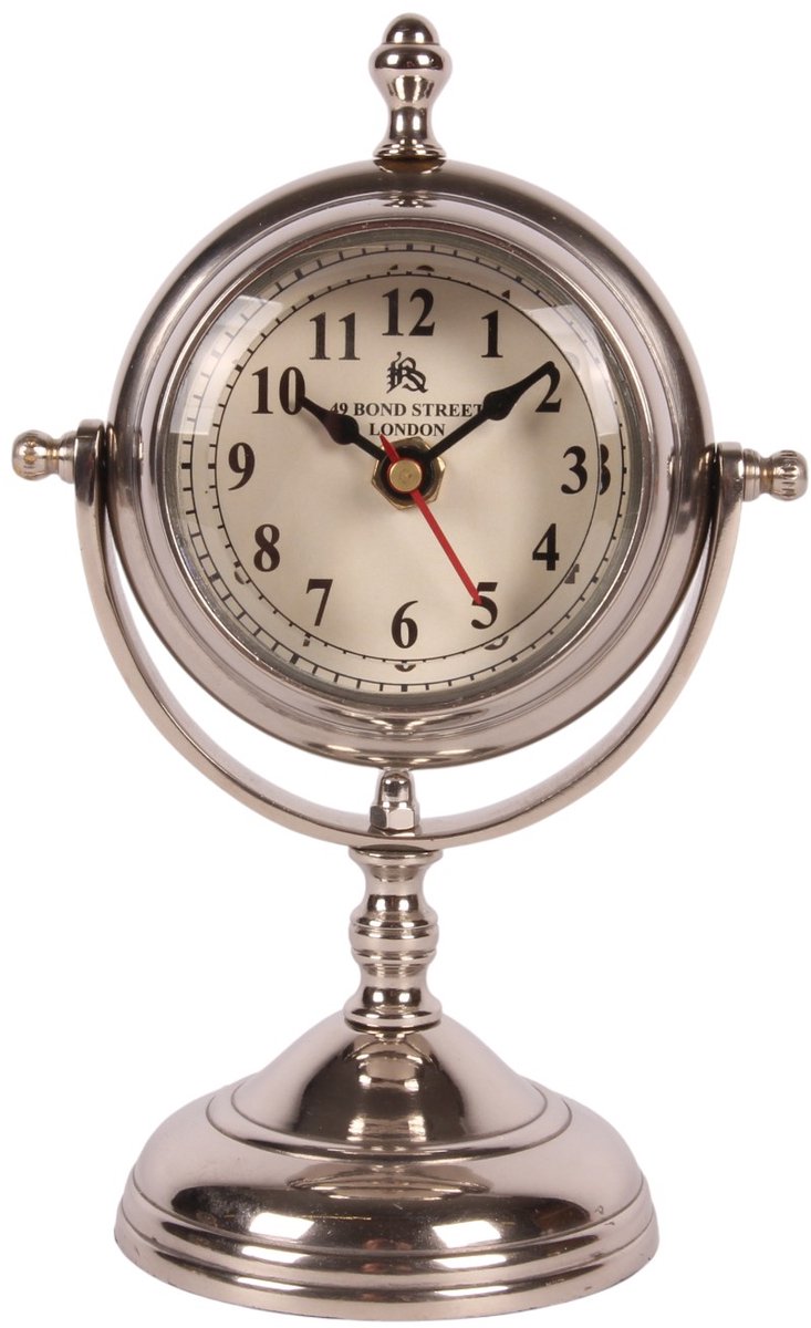 Baroque - Klok - Tafelklok op Voet 22 cm - Zilver - Aluminium - 22x13x9 - Aluminium
