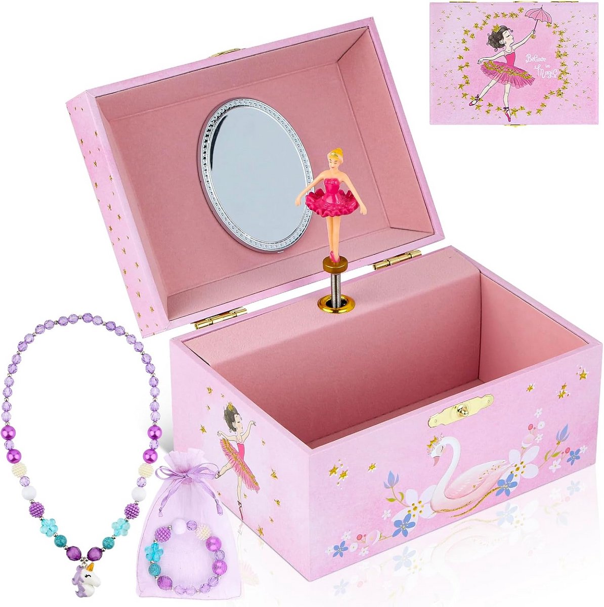 Muziek Sieradendoos met Dansende Ballerina en Ketting & Armband voor Meisjes