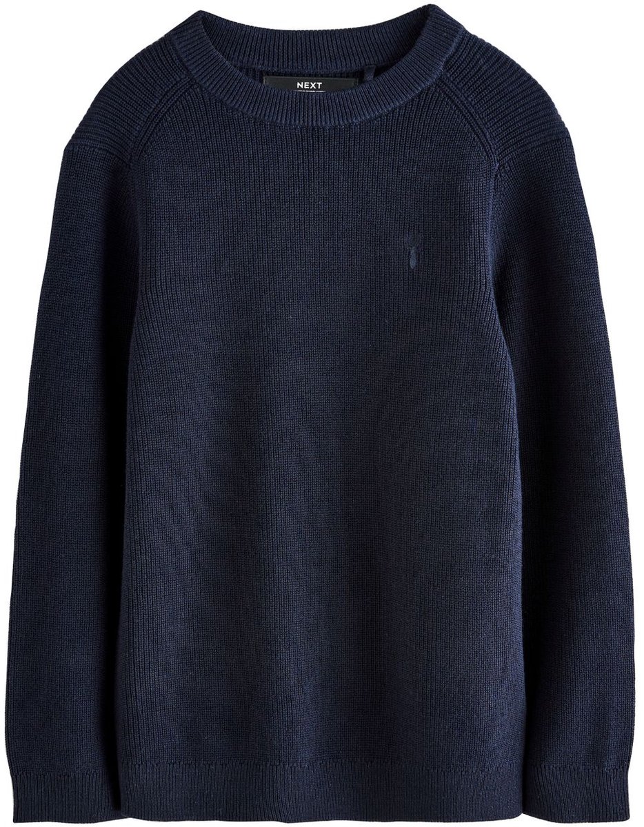 Next - Jongens - Katoenen gebreide trui met ronde hals en hertmotief - Blauw