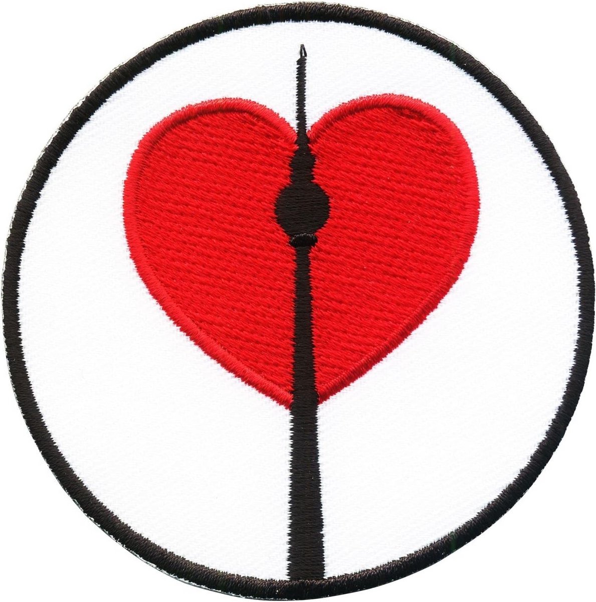 Opstrijkbare Patch Televisietoren Berlijn met Hart - Zwart-Wit-Rood 8 cm