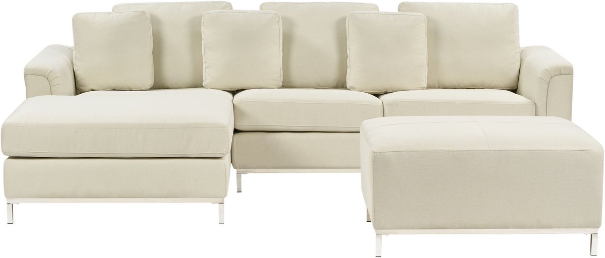 Beliani OSLO - Hoekbank met ottomaan - Lichtbeige - Rechts - Polyester