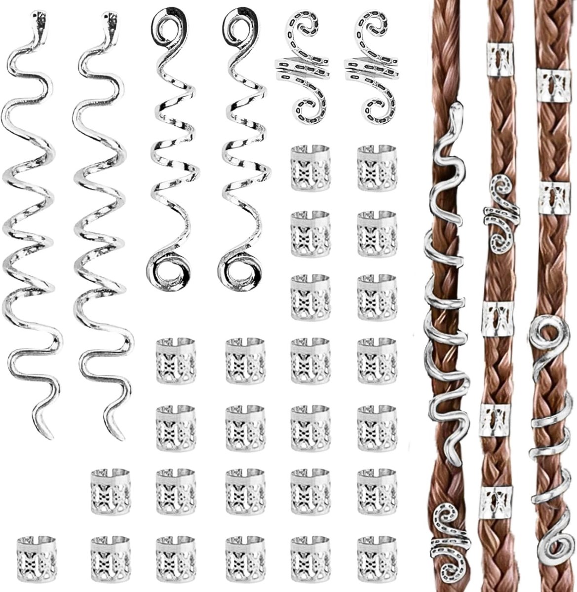 Zilveren Dreadlocks Clips en Ringen Verstelbare Braid Accessoires voor Haar