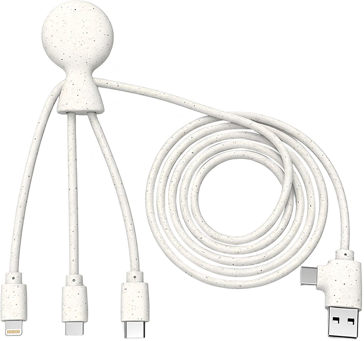 Xoopar, 5 in 1 Mr BIO USB A C/micro USB en USB C en Lightning-kabel 1m, Wit