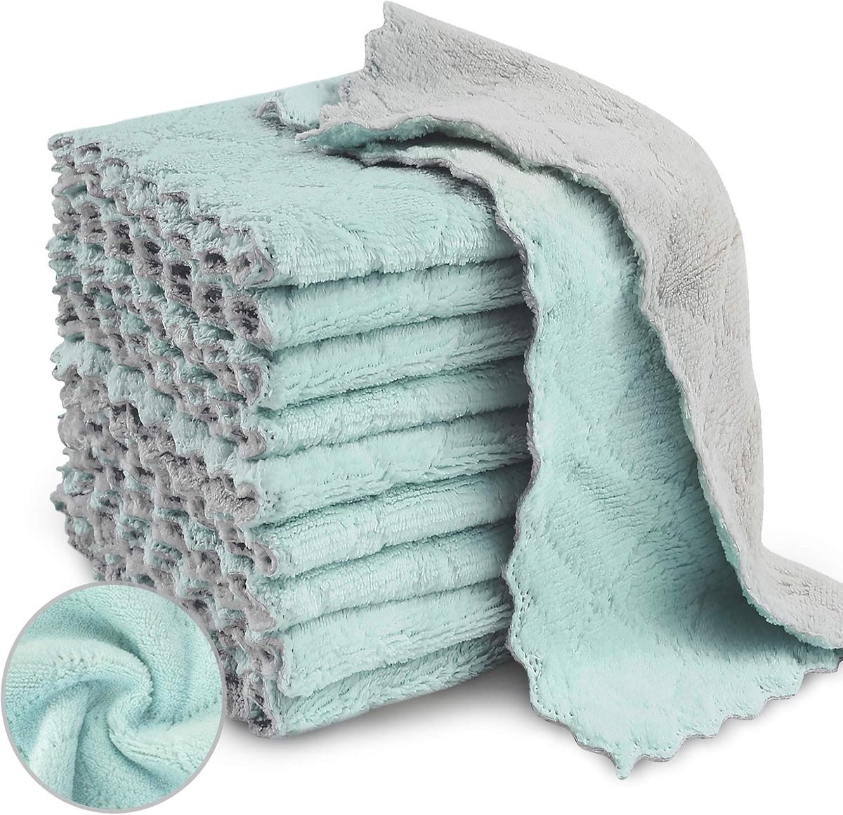 20x Keukenhanddoeken Microvezel Absorberend - Afwas, Keuken & Auto Schoonmaken - Grijs & Groen