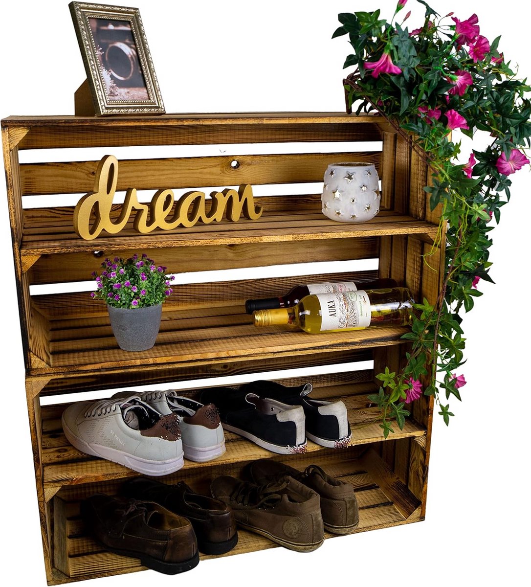 Set van 2 Houten Kratten voor Fruit en Wijn - Grote Opbergkisten 75x40x26 cm