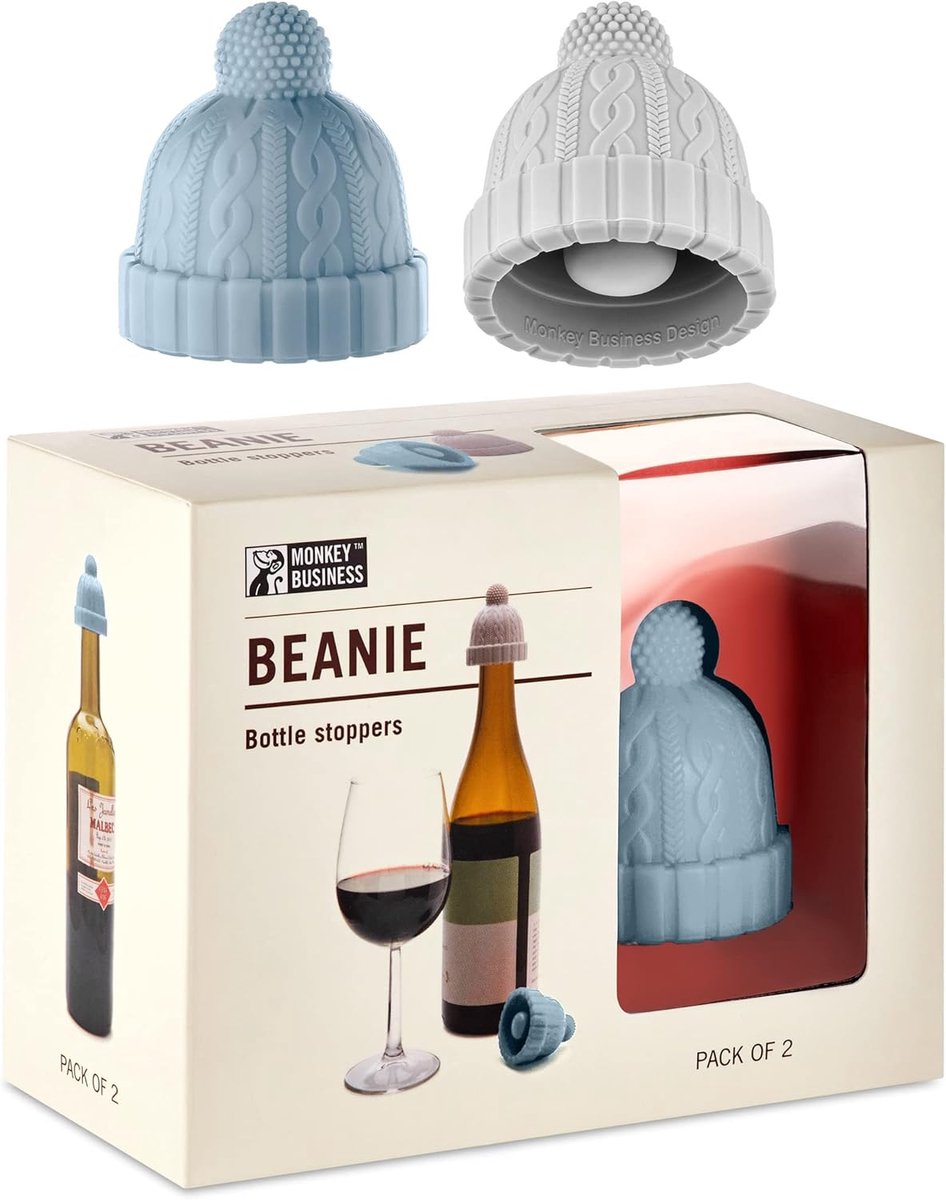 Set van 2 Wijnstoppen met Pompom - Originele Fleecedop voor Wijn en Champagne