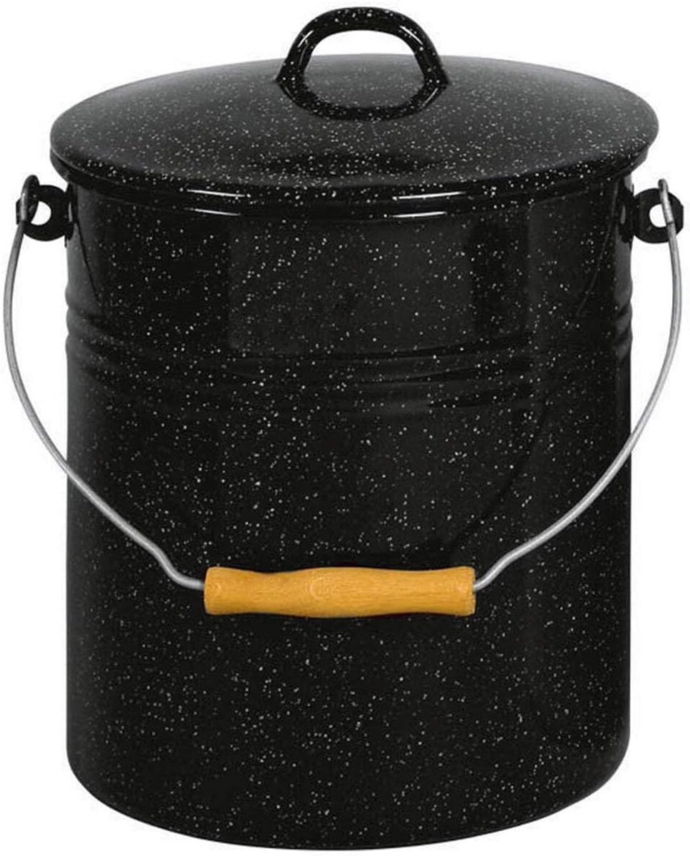 Emmersbak met Deksel - Zwart met Witte Stippen - 10 Liter Afvalemmer