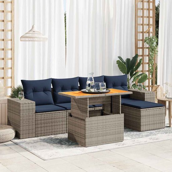 vidaXL - 6-delige - Loungeset - met - kussens - poly - rattan - grijs