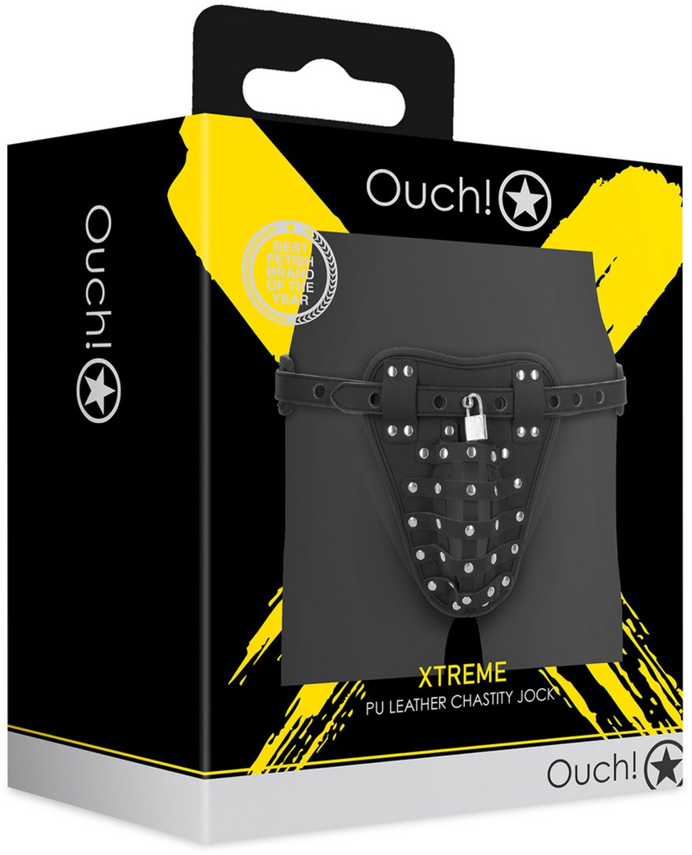 PU Leather Chastity Jock - Black