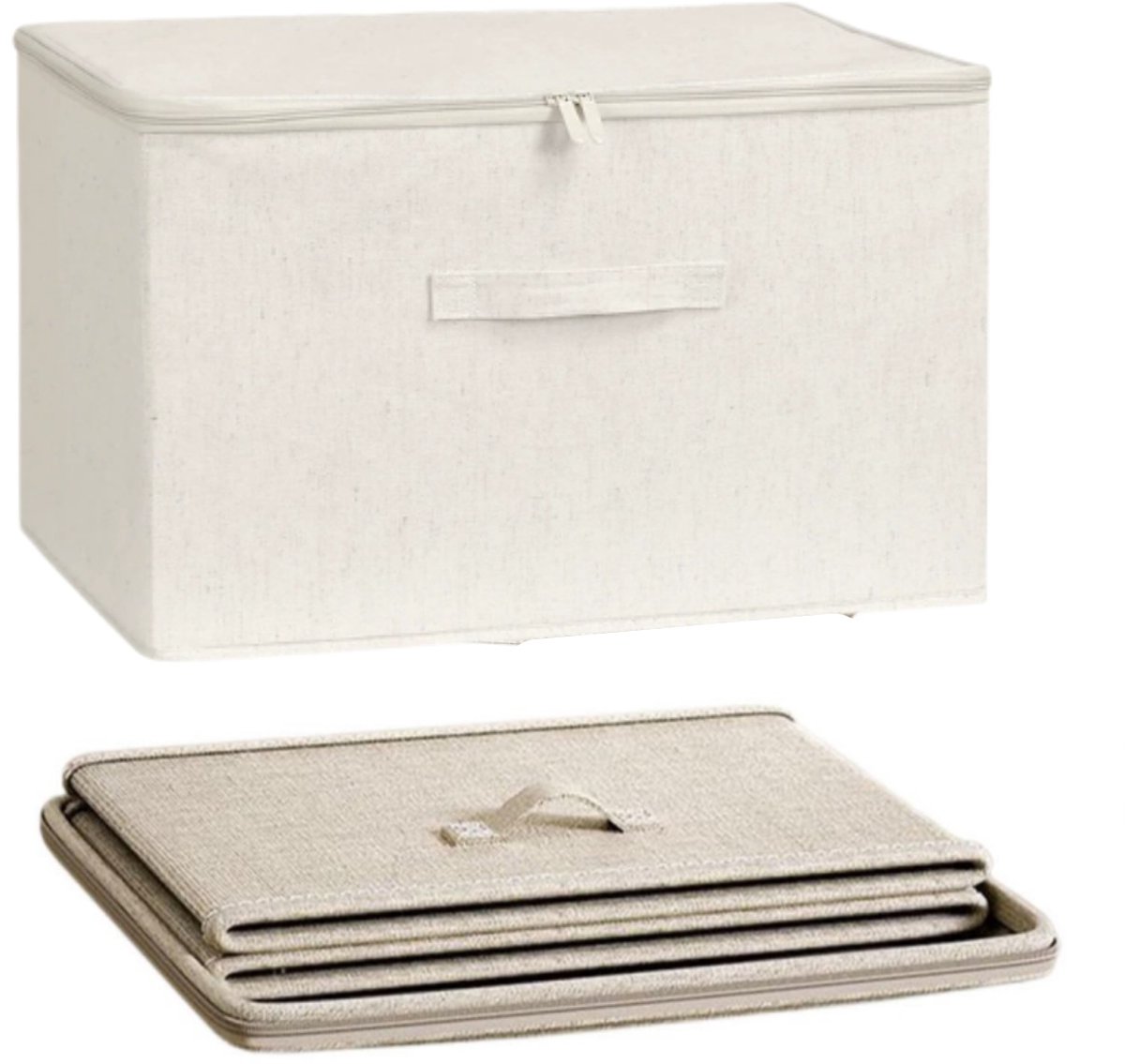 Katoen En Linnen Soft Cover Opbergdoos-Oversized (49 * 37*31cm), Huishoudelijke Opvouwbare Opbergmand, Opbergtas, Rits, Lichtgewicht Stofopslag