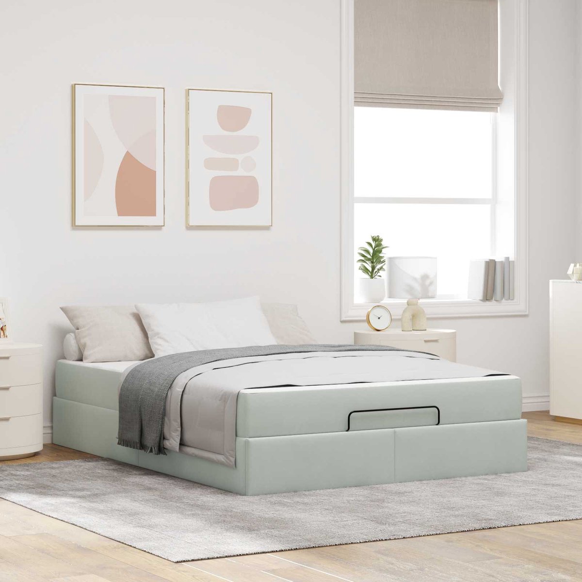 vidaXL - Bedframe - met - matras - 2 - st - Lichtgrijs - Fluweel