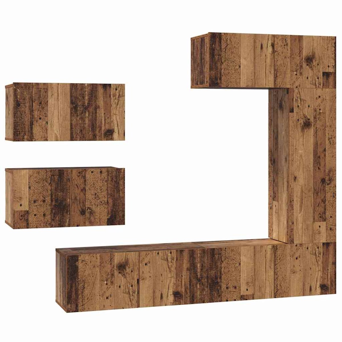 vidaXL - Tv-meubelset - Wandgemonteerd - 6 - pcs - Oud - Hout - Bewerkt - hout