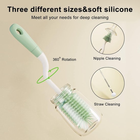 3-in-1 Silicone Flessenborstel Set met Standaard en Lange Steel — afbeelding 5