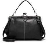 Vintage Retro Handtas voor Dames - Holle Olie-Gewaxte PU-Leer - Kliksluiting - Elegante Schoudertas