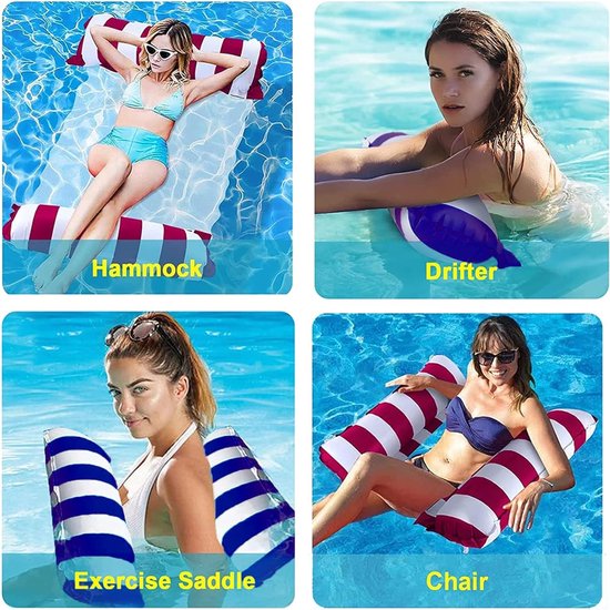 2-Pack Opblaasbare Waterhangmat Set met Luchtpomp, 128x70 cm, Zomer Relaxen in Zwembad van Merkloos — afbeelding 2