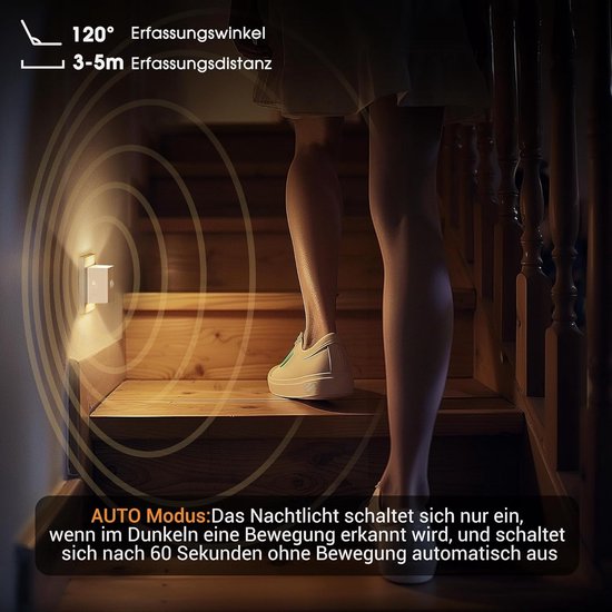 Nachtlampje Stopcontact met Bewegingssensor en Schemeringssensor, Dimbare LED Verlichting Warm Wit (Set van 2) van Merkloos — afbeelding 2