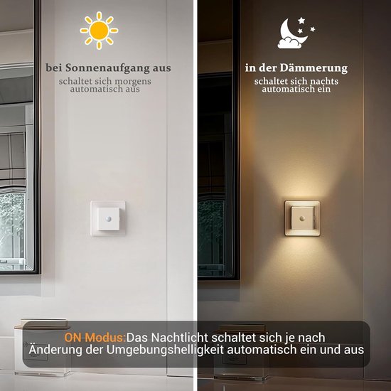 Nachtlampje Stopcontact met Bewegingssensor en Schemeringssensor, Dimbare LED Verlichting Warm Wit (Set van 2) van Merkloos — afbeelding 4