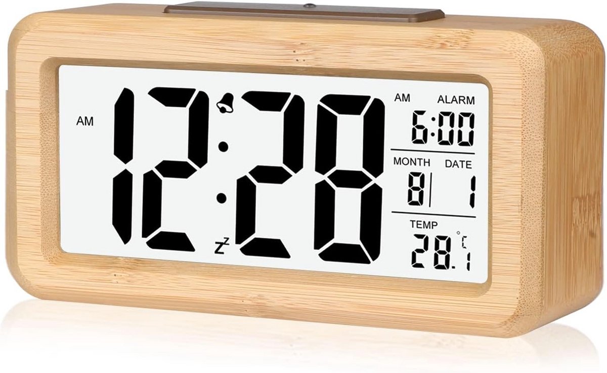 Digitale Wekker met Houtlook, Verlicht Display en Temperatuur