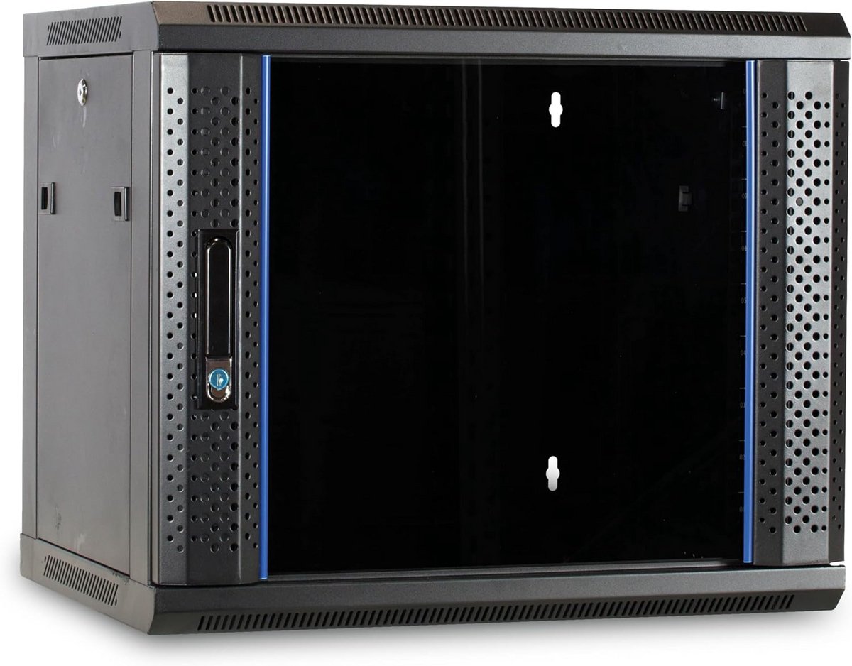 Wandkast 9U serverkast Glasdeur 600x600mm Diepte - Zwart