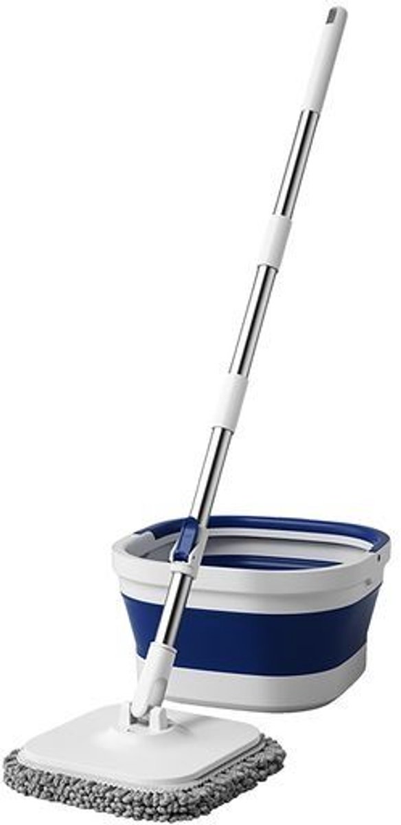 Nexxt Opvouwbare Spin Mop Set Met Emmer - Verstelbare Steel 109-131 Cm - Microvezel Mopkop - Zwart
