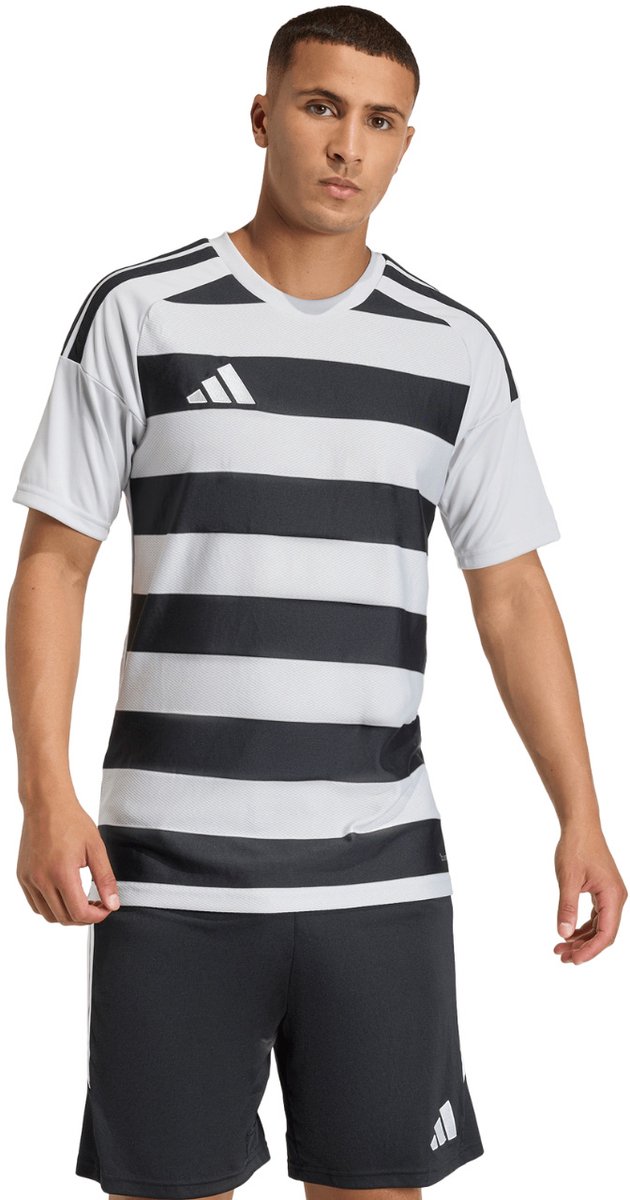 adidas T-shirt Heren Hooped 26 Jersey Grijs-Zwart - Maat L