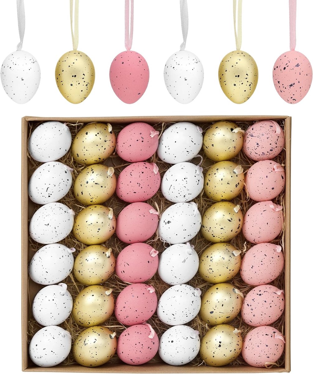 Paaseieren om op te hangen - Decoratie eieren - Paasversiering - Onbreekbaar materiaal - 36 stuks - Rosé goud