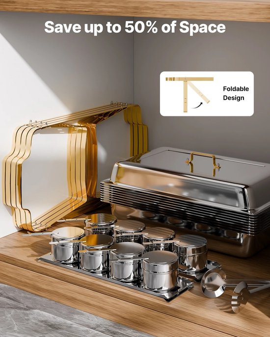 Seth Select Chafing Dish - Buffetwarmer -Bain-Marie - 4-pack buffetset rvs chafer met 2 volledige grootte en 4 halve grootte pannen. — afbeelding 2