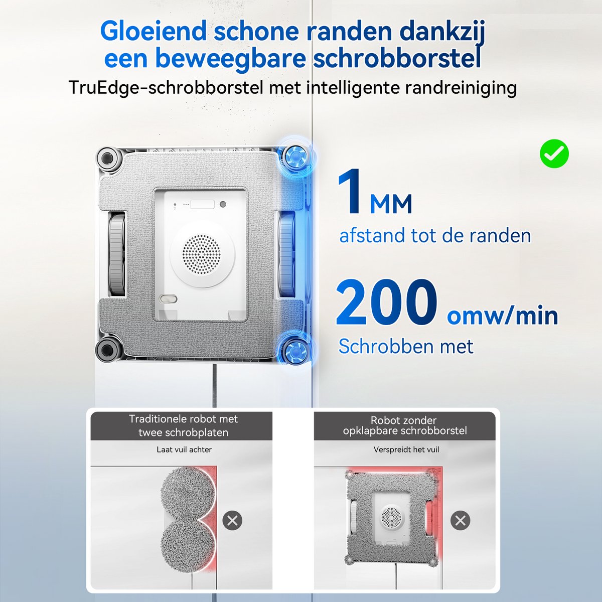 Ecovacs Winbot W2S Robot Ramenwasser–Ruitenreiniger– Ruitenreinigingsrobot-WIN-SLAM 4.0 -TruEdge Randreiniging – 200 rpm schrobber – 8.000 Pa–10 Traps veiligheidssysteem – Voor ramen – Spiegels – Glazen deuren thumbnail 5