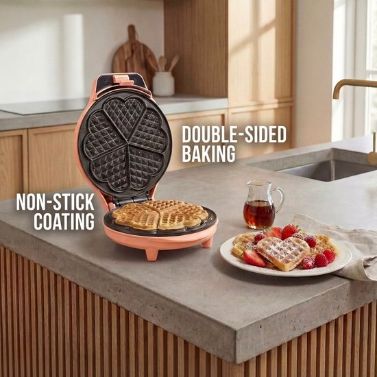 Bestron Wafelijzer - ASW217PE - 700W - 5 hartvormige wafels - Anti aanbaklaag - Oranje - 5 jaar garantie van Bestron — afbeelding 4