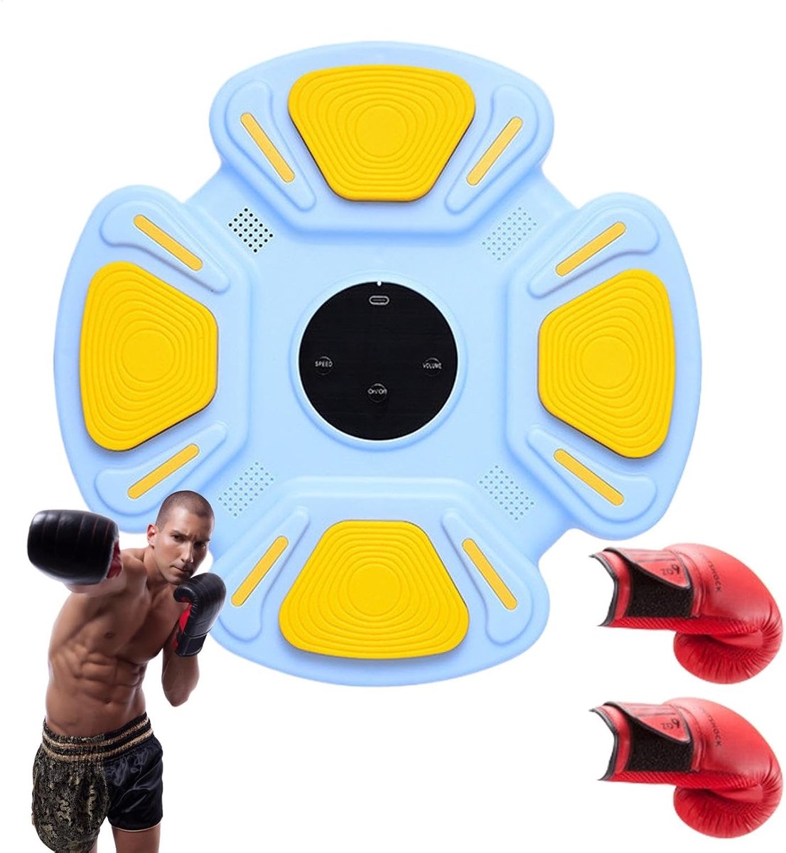 Muziek Boksmachine - Interactieve Trainer - Thuis Workout - Met Muziek Integratie - 32x32x5 cm - Blauw