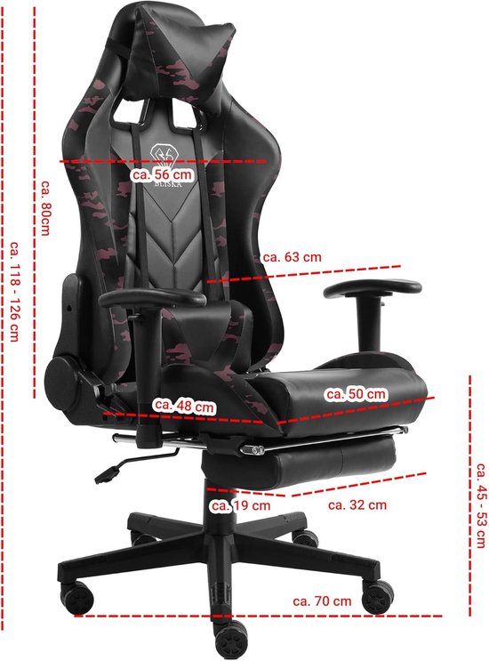 Gamingstoel met voetensteun - Ergonomische bureaustoel - Langdurig gamen - Verstelbare 4D armleuningen - 51 x 55 x 140 cm — afbeelding 4